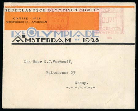 Stamp of Olympics » 1928 Amsterdam » Issued Stamps, Covers and Cancellations 1928 (Jun 6) Organising Committee printed envelope sent to Weesp, with Amsterdam 7 1/2c machine frank