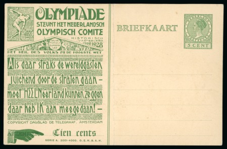Stamp of Olympics » 1928 Amsterdam » Huygens Postal Stationery Cards (ordered by Series number) 1928 Amsterdam 5c official postal stationery card by Huygens (Serie A. 3001-4000), unused