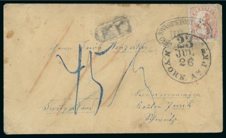 Stamp of United States 1856 (24 Jul) envelope from New York to Niederweningen