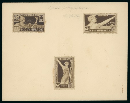 Stamp of Olympics » 1924 Paris » Essays and Proofs 1924 Paris Olympics photographic essays in brown (3), stamp size with hand-cut perfs affixed to an envelope