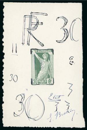 Stamp of Olympics » 1924 Paris » Essays and Proofs 1924 Paris Olympics die proof of the essay of the 30c value showing an athlete doing the Olympic salute