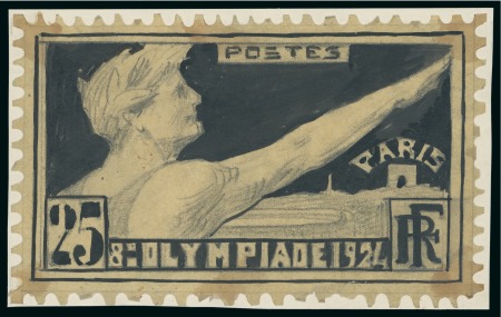 Stamp of Olympics » 1924 Paris » Essays and Proofs 1924 Paris Olympics original ink and pencil essay by E. Becker of the 25c value