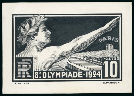 Stamp of Olympics » 1924 Paris » Essays and Proofs 1924 Paris Olympics handpainted and etched essay in black of the 10c value