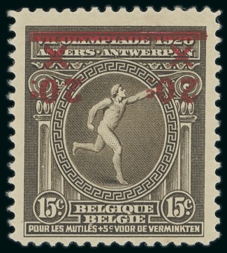 Stamp of Olympics » 1920 Antwerp 1921 Olympics 20c on 15c with surcharge inverted and displaced, mint og
