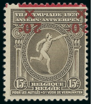 Stamp of Olympics » 1920 Antwerp 1921 Olympics 20c on 15c with surcharge inverted and displaced, mint og