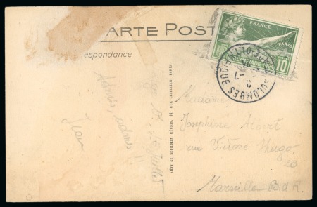 Stamp of Olympics » 1924 Paris » Covers and Cancellations 1924 (Jul) Postcard with 1924 Olympic 10c tied by "COLOMBES / STADE OLYMPIQUE" cds and Marseille Olympic machine arrival ds