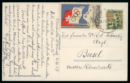 Stamp of Olympics » 1928 St. Moritz 1927 (Oct 30) Picture postcard of St. Moritz with 10c Pro Juventute and official poster vignette in German both tied by Moritz Dorf cds