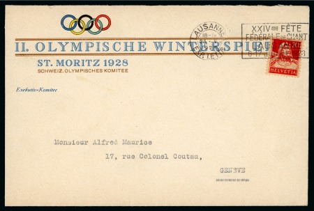 Stamp of Olympics » 1928 St. Moritz 1928 (May 25) Swiss Olympic Committee printed envelope for the Executive Committee, sent from Lausanne to Geneva
