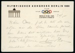 Stamp of Olympics » 1930 Berlin Congress 1930 (May 30) Berlin Congress printed card sent registered with 2M tied by the Olympic Congress special cancellation