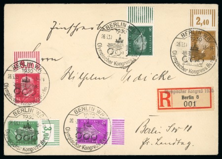 Stamp of Olympics » 1930 Berlin Congress 1930 (May 26) Envelope sent registered within Berlin with franking tied by the Olympic Congress special cancellations