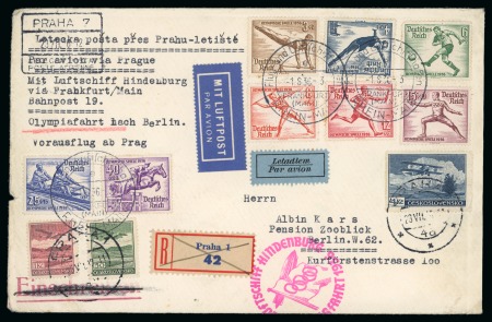 Stamp of Olympics » 1936 Berlin » 1936 Hindenburg Olympic Flight 1936 Olympia Flight cover from Czechoslovakia to Berlin with Czech and Germany mixed franking
