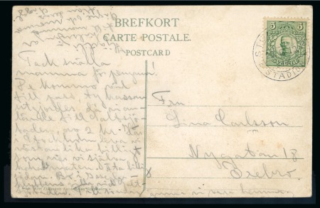 Stamp of Olympics » 1912 Stockholm » LBR. / STADION Cancels 1st Day: 1912 (Jun 29)  "STOCKHOLM / LBR. / STADION" special cancel tying 5ö to picture postcard