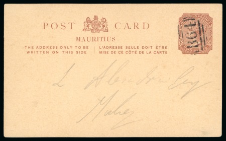 Stamp of Seychelles » Mauritius Used in Seychelles 1879 2c Brown postal stationery of Mauritius cancelled with 'B64' obliterator