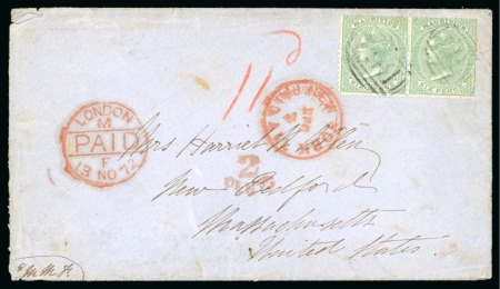 Stamp of Seychelles » Mauritius Used in Seychelles 1872 (Oct 22) Envelope from Government House, Seychelles with Mauritius 1863-72 6d blue-green horizontal pair