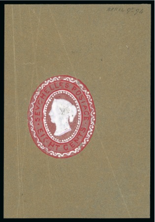 Stamp of Seychelles » Postal Stationery 1894 DE LA RUE handpainted Essay for 8c postal stationery