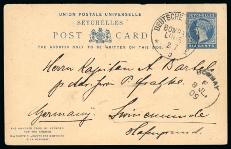Stamp of Seychelles » Postal Stationery 1893 6c Blue stationery card to Germany exceptionally