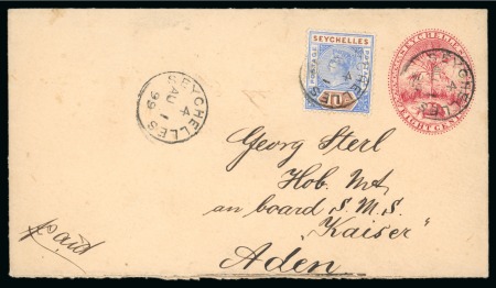 Stamp of Seychelles » Postal Stationery 1899 (Aug 1) 15c rose stationery envelope uprated 10c