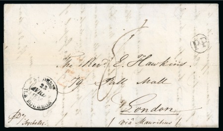 Stamp of Seychelles » Prestamp Postal History 1846 (Mar 24) Entire with first sheet only with Seychelles manuscript notation on front bottom left