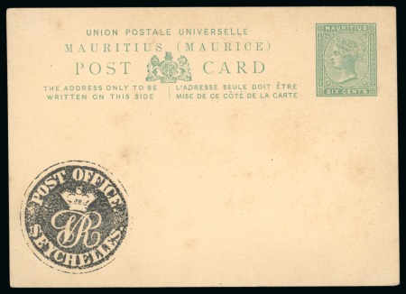 Stamp of Seychelles » Mauritius Used in Seychelles 1879-80 Mauritius 6c green stationery card struck in