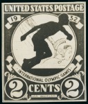 Stamp of Olympics » 1932 Los Angeles 1932 Los Angeles 2c handpainted essay on thick card, 15x17.5cm, in red and white with inked perforations