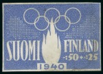 Stamp of Olympics » 1940 Helsinki (Cancelled) 1940 Helsinki essay by Karajainen, group with enlarged essay in black ink and China white