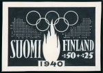 Stamp of Olympics » 1940 Helsinki (Cancelled) 1940 Helsinki essay by Karajainen, group with enlarged essay in black ink and China white