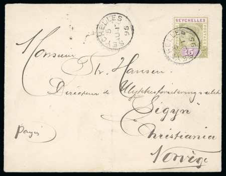 Stamp of Seychelles » Regular Issues 1895 Envelope to Norway franked 1893 15c tied by Seychelles