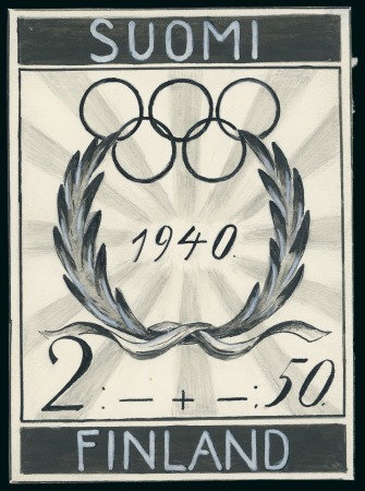 Stamp of Olympics » 1940 Helsinki (Cancelled) 1940 Helsinki essay by Olaf Eriksson, with enlarged essay and stamp-size essay