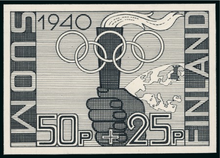 Stamp of Olympics » 1940 Helsinki (Cancelled) 1940 Helsinki essay, possibly by Jysky, with an enlarged essay and five proofs