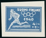 Stamp of Olympics » 1940 Helsinki (Cancelled) 1940 Helsinki essay by an unknown artist, with an enlarged essay showing a runner with a wreath plus 2 proofs