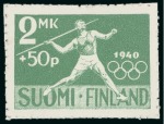 Stamp of Olympics » 1940 Helsinki (Cancelled) 1940 Helsinki essay by Tapio Virkala, showing Javelin thrower plus 3 proofs
