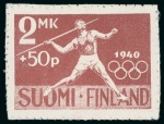 Stamp of Olympics » 1940 Helsinki (Cancelled) 1940 Helsinki essay by Tapio Virkala, showing Javelin thrower plus 3 proofs