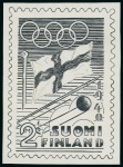 Stamp of Olympics » 1940 Helsinki (Cancelled) 1940 Helsinki essay by an unknown artist, showing Olympic Rings above the Finnish flag, plus a proof