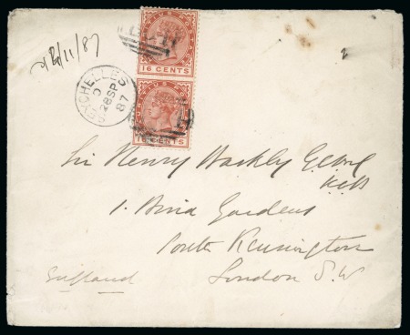Stamp of Seychelles » Mauritius Used in Seychelles 1887 SP28 Envelope with Government House crest on reverse
