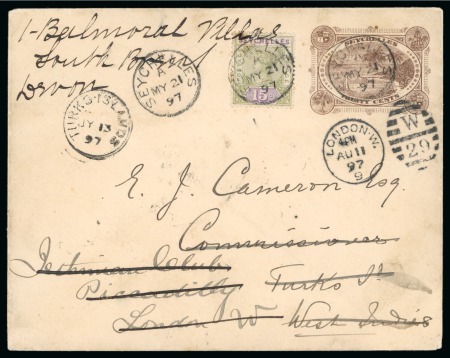 Stamp of Seychelles » Postal Stationery 1897 (May 21) 30c stationery envelope uprated 15c addressed to TURKS AND CAICOS