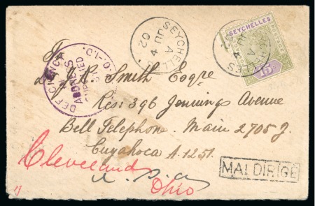 Stamp of Seychelles » Regular Issues 1902 June 4 Envelope to USA franked 15c tied Seychelles
