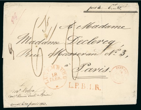 Stamp of Luxembourg 1842 (Feb 18). Large envelope to Paris, very high postage due