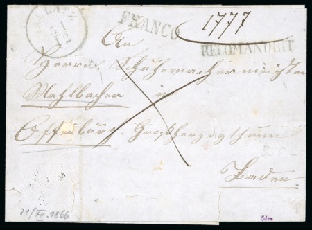 Stamp of Romania 1852-66 Group of 4 stampless covers, one with blue