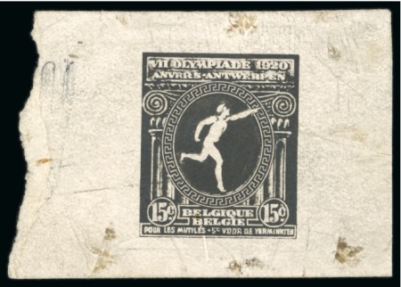 Stamp of Olympics » 1920 Antwerp 1920 Olympics stamp-size photographic proof of the original essay of the 15c on thick white paper