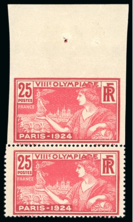 Stamp of Olympics » 1924 Paris » Issued Stamps and Varieties 1924 Olympics 25c imperf. on three sides top marginal in vertical se-tenant pair with normal