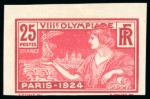 Stamp of Olympics » 1924 Paris » Issued Stamps and Varieties 1924 Olympics 25c imperf. on three sides mint lh (signed Roumet), and 25c imperf. on three sides used