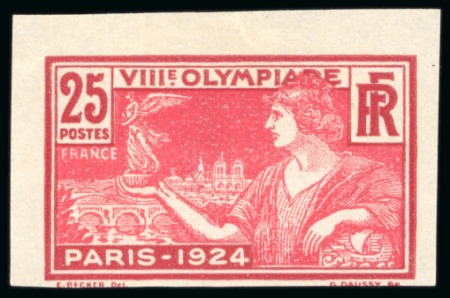 Stamp of Olympics » 1924 Paris » Issued Stamps and Varieties 1924 Olympics 25c imperf. on three sides mint lh (signed Roumet), and 25c imperf. on three sides used