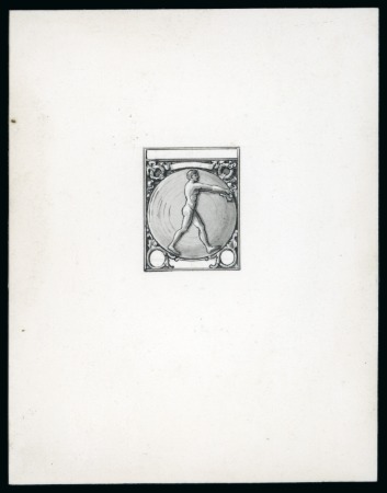 Stamp of Olympics » 1906 Athens 1906 Original handpainted essay in the design of the 3l & 5l values, stamp-size in black and grey in ink and watercolour on thick card