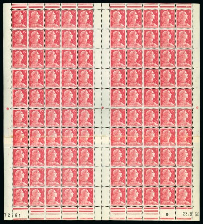 Stamp of France » Émissions à partir de 1900 1955-59, Feuille de 100 timbres ** Y&T n°1011 Marianne