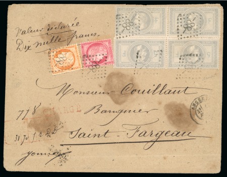 Stamp of France » Empire Lauré 1863-1870 1874, Lettre chargée avec valeur déclarée de 10'000