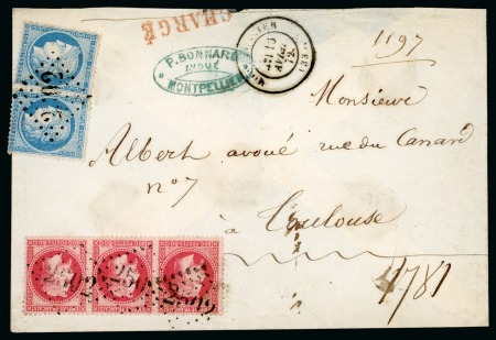 Stamp of France » Empire Lauré 1863-1870 1872, Lettre chargée bicolore pour Paris affranchissement