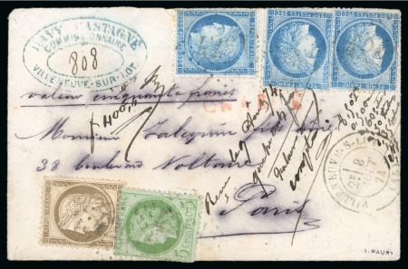 Stamp of France » Emission Cérès 1871-72 1874, Lettre chargée tricolore pour Paris affranchissement