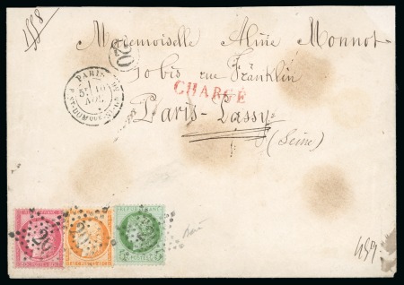 Stamp of France » Emission Cérès 1871-72 1873, Lettre chargée affranchissement tricolore mixte