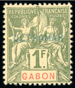 Stamp of Colonies françaises » Gabon 1904-07, Type Groupe Y&T n°30 1 franc olive avec frappe