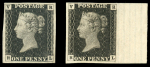 Stamp of Great Britain » Officials 1840 1d. black VR official, RL, matched pair of imprimaturs from the "Before" and "after" hardening